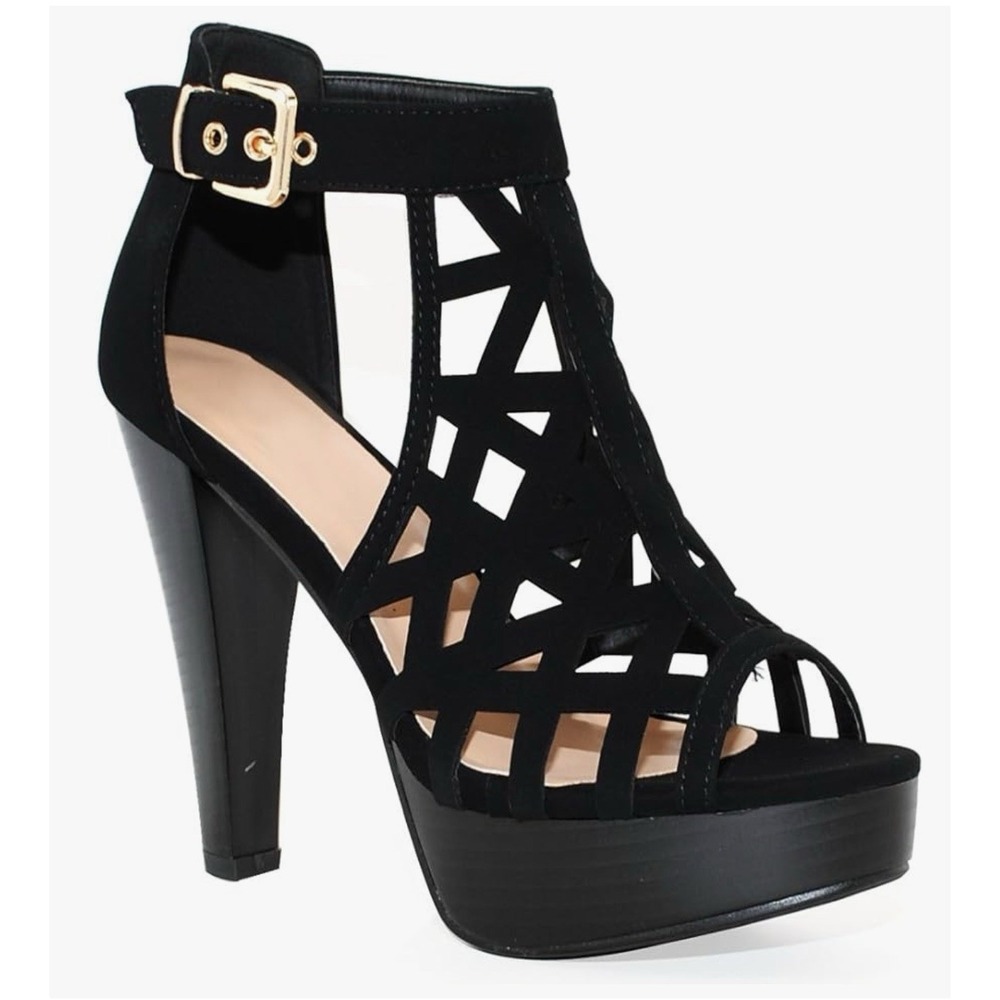 TRENDSup Open Toe Ankle Strap Western‎ Bootie Stacked Heel Size 6 New